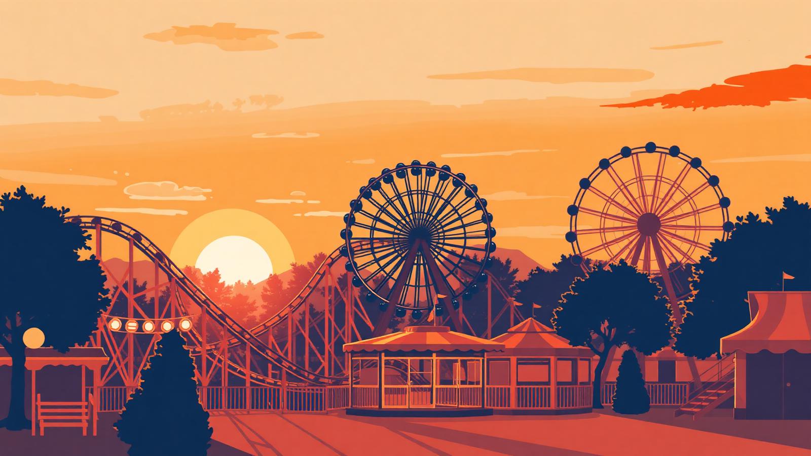 Freizeitpark bei Sonnenuntergang